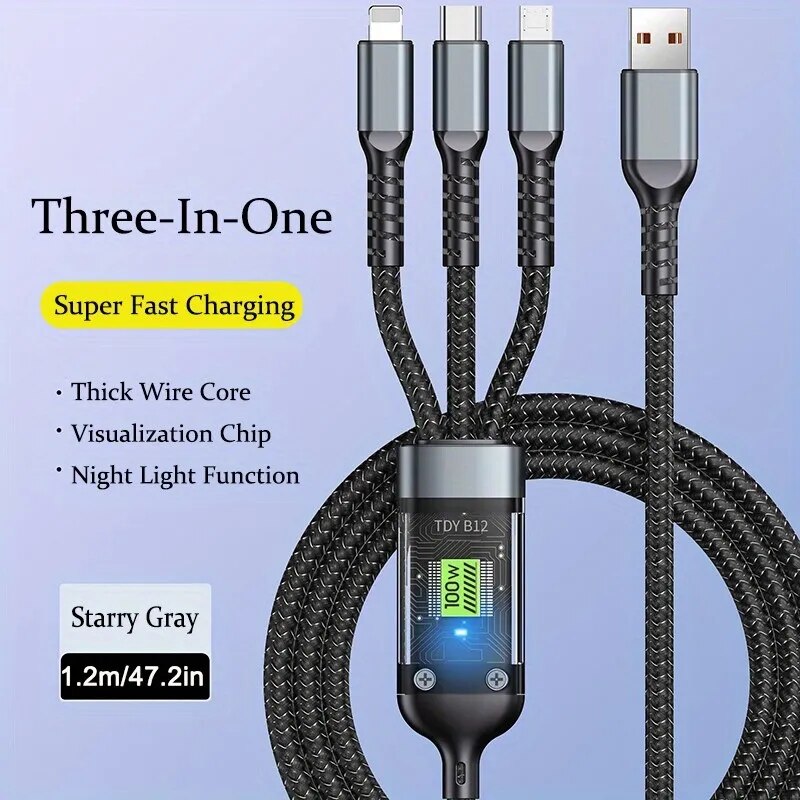 100W 3in1 fast charging cable